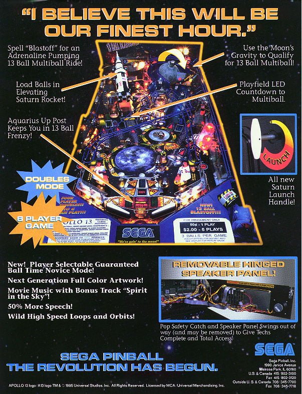 Apollo 13 Pinball Machine By Sega - Image 11